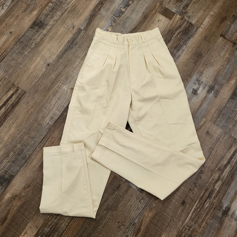 Vintage 80s High Waisted Pleated Khaki Pants Tapered Trouser 2